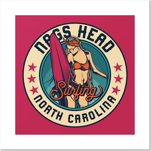 Vintage Surfing Badge for Nags Head, North Carolina Wall Art by SLAG_Creative